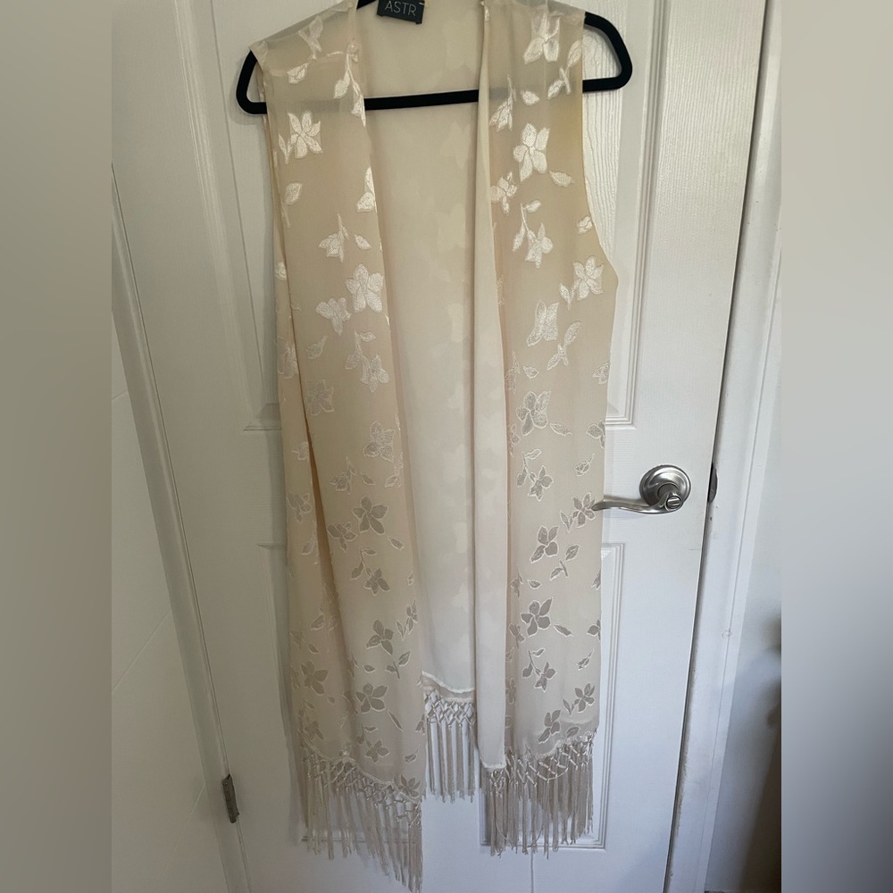 Astr Cream Floral long Vest duster bachelorette bathing suite cover